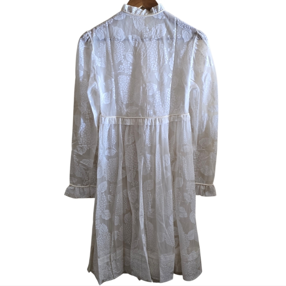 Vintage 70s White Sheer Devoré Floral Prairie Dress Romantic Boho Midi - Picture 3 of 14